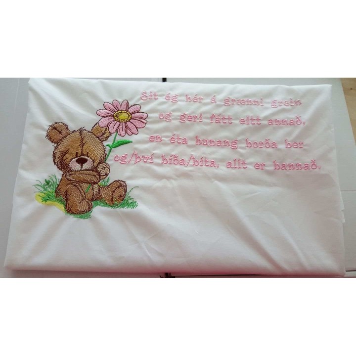 Cute teddy bear with pyrethrum embroidery design - Embroidery Design