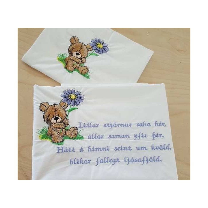 Cute teddy bear with pyrethrum embroidery design - Embroidery Design