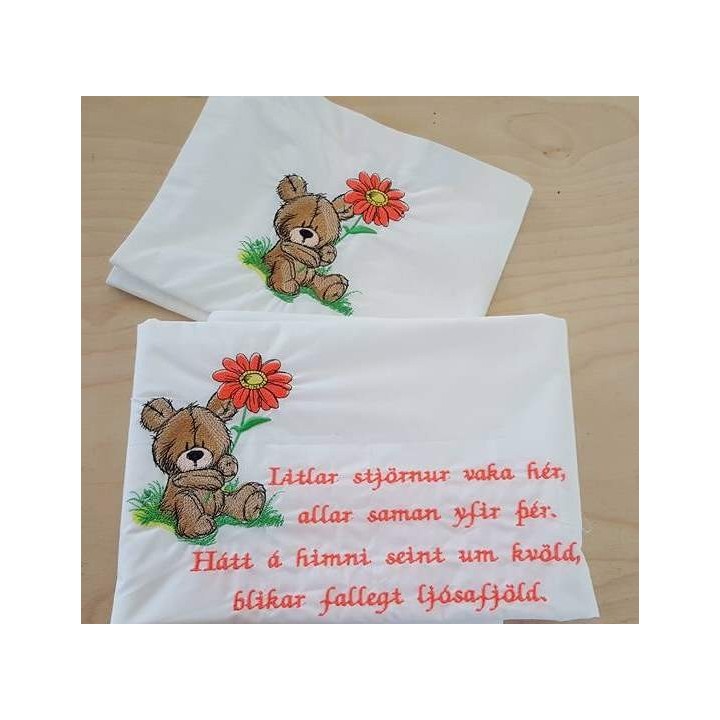 Cute teddy bear with pyrethrum embroidery design - Embroidery Design