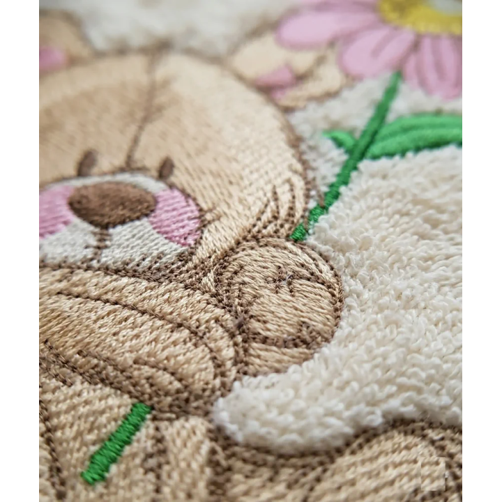 Cute teddy bear with pyrethrum embroidery design - Embroidery Design