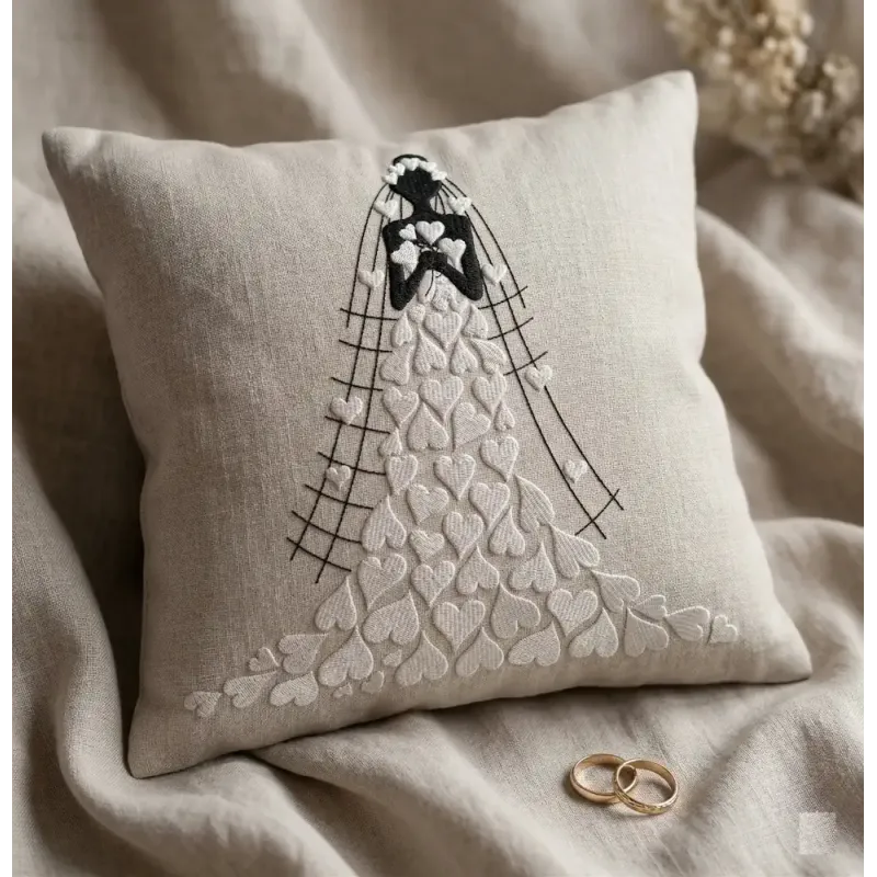 Closeup of the Bride Dress of Hearts embroidery design, perfect for Valentine's Day stitching on t-shirts or tote bags.