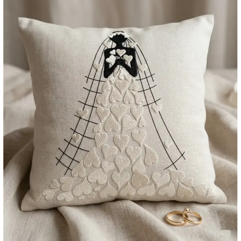 Bride dress of hearts embroidery design showcasing intricate details, perfect for Valentine's Day projects.