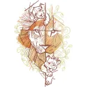 Lioness with cubs geometry style embroidery design featuring intricate patterns and soft colors.