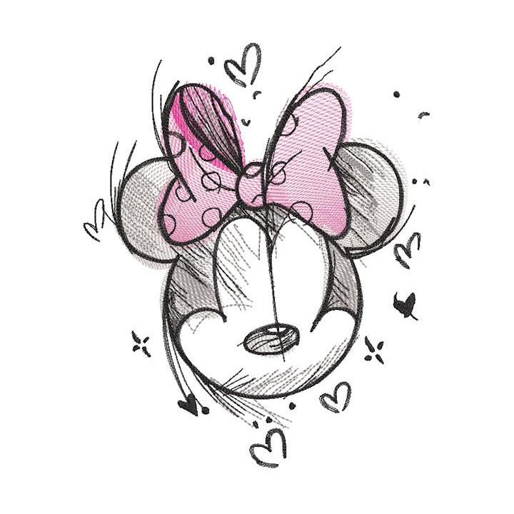 Mickey mouse romantic sketch embroidery design - Embroidery Design