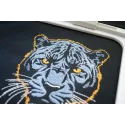 Dark blue panther embroidery design on a dark background, showcasing intricate details for stitching.