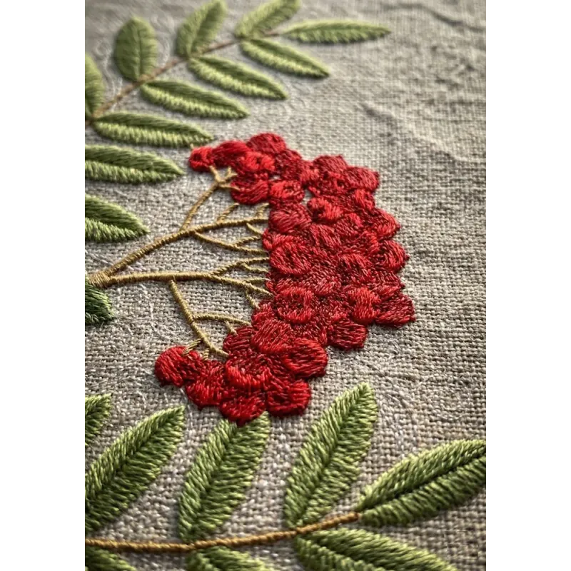 Ripe mountain ash embroidery design showcasing vibrant berries, ideal for summer-themed stitching projects.