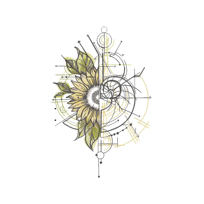 Intricate chamomile embroidery design featuring geometric patterns on a soft fabric background.
