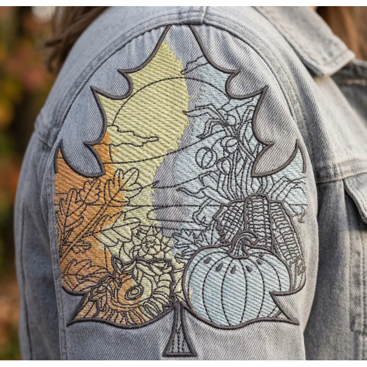 Autumn Leaf Landscape Embroidery Design for Stitching