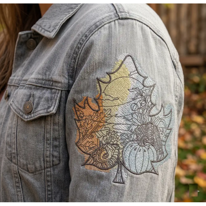 Autumn Leaf Landscape Embroidery Design for Stitching