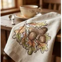 Closeup of the Acorns Fall Colors embroidery design showcasing vibrant autumn hues, ideal for seasonal projects.