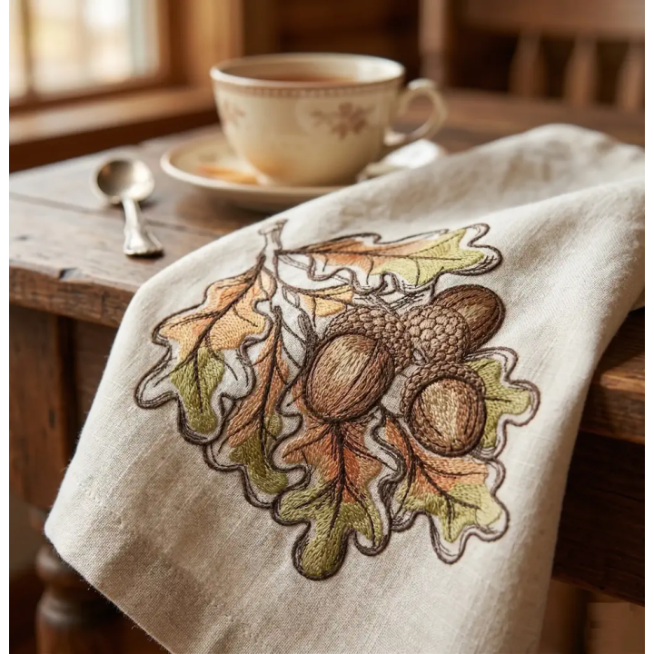 Acorns Fall Colors Embroidery Design for Cozy Projects
