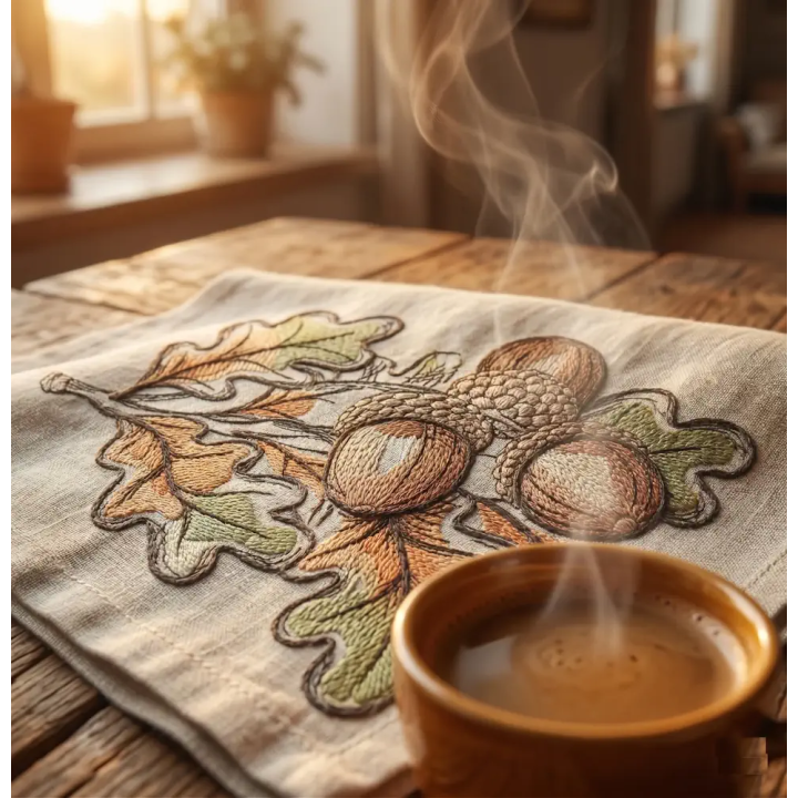 Acorns Fall Colors Embroidery Design for Cozy Projects