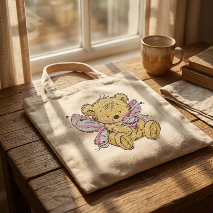 Bear fairy with cupcake embroidery design - Embroidery Design