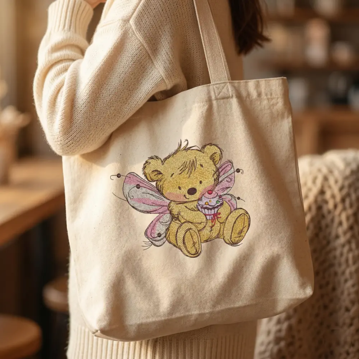 Bear fairy with cupcake embroidery design - Embroidery Design