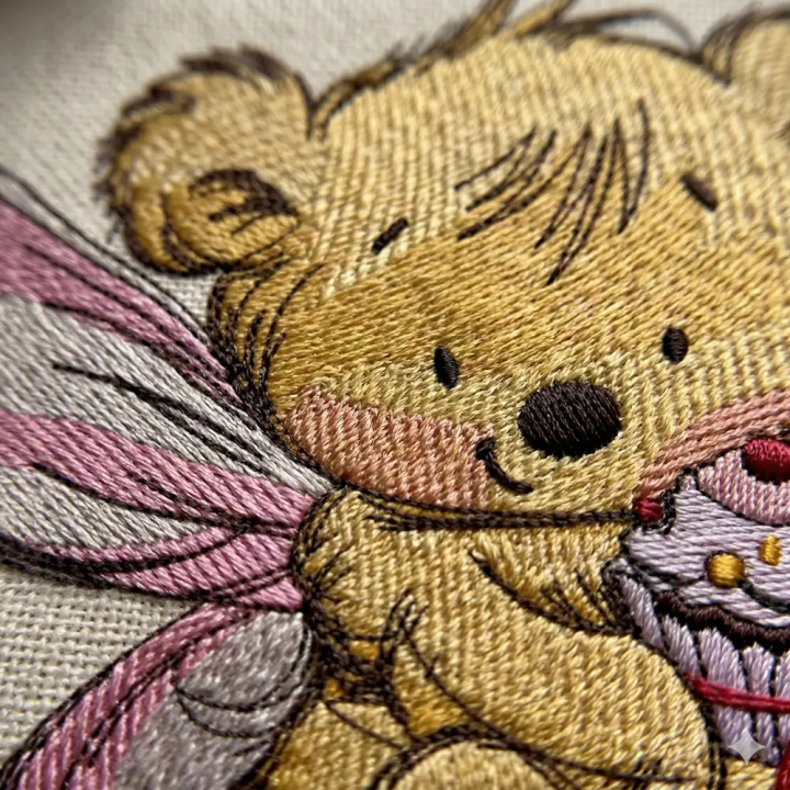 Bear fairy with cupcake embroidery design - Embroidery Design