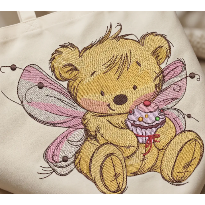 Bear fairy with cupcake embroidery design - Embroidery Design