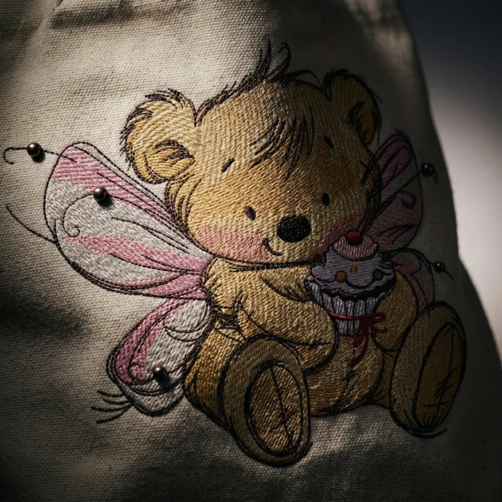 Bear fairy with cupcake embroidery design - Embroidery Design