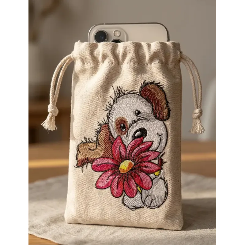 Cute Puppy Big Flower Embroidery Design - Dog Motif