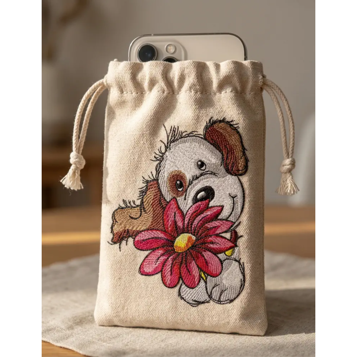 Cute Puppy with Big Flower Embroidery Design