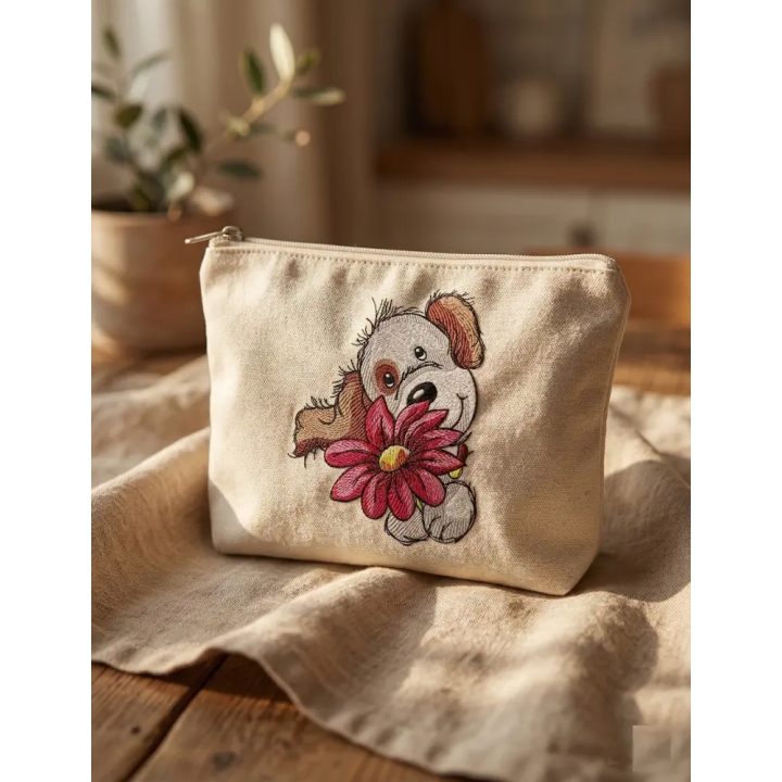 Cute Puppy with Big Flower Embroidery Design