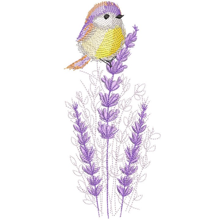 Bird on a purple flower embroidery design - Embroidery Design