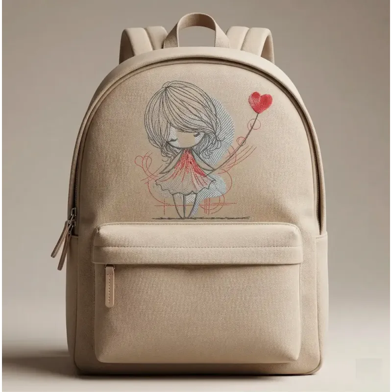 Girl and a heart balloon free embroidery design