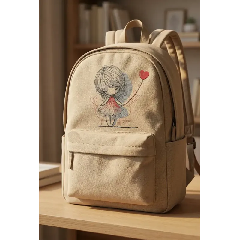 Girl and a heart balloon free embroidery design