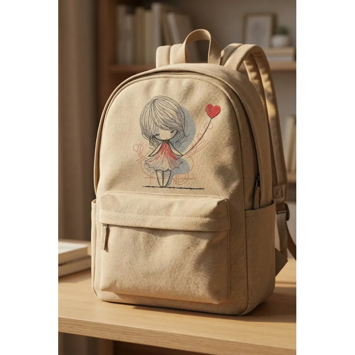 Girl and a heart balloon free embroidery design