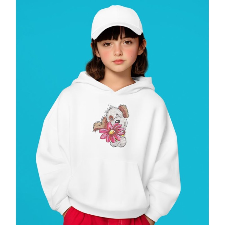Cute Puppy with Big Flower Embroidery Design