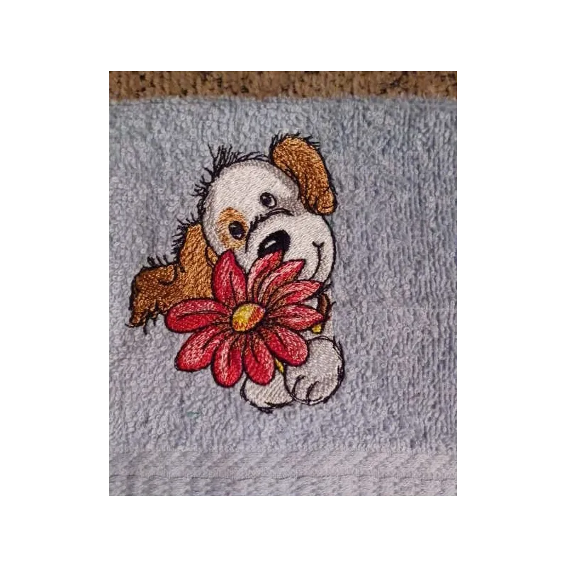 Cute Puppy Big Flower Embroidery Design - Dog Motif