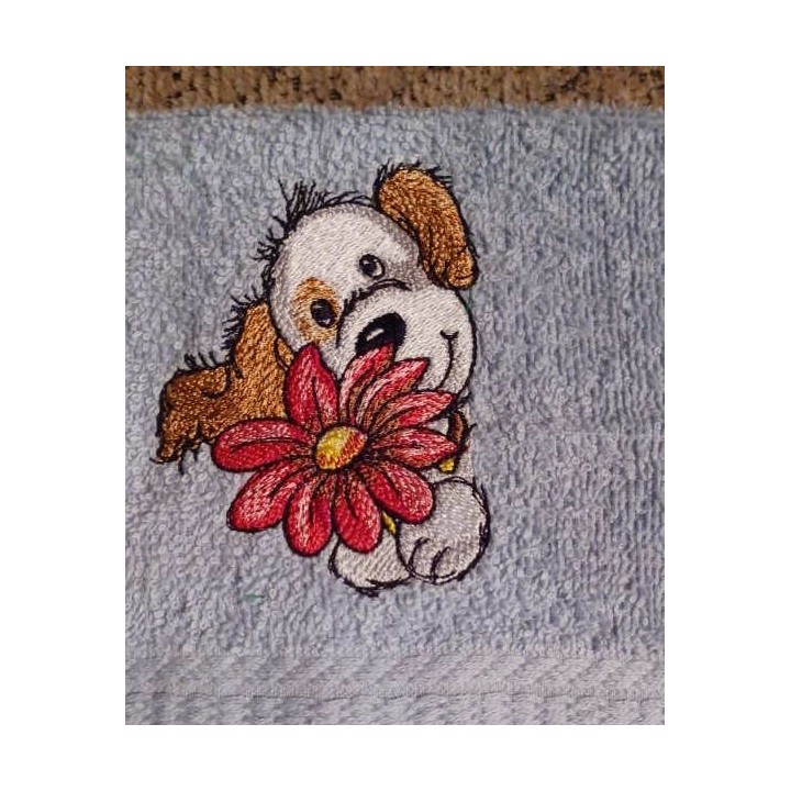 Cute Puppy with Big Flower Embroidery Design