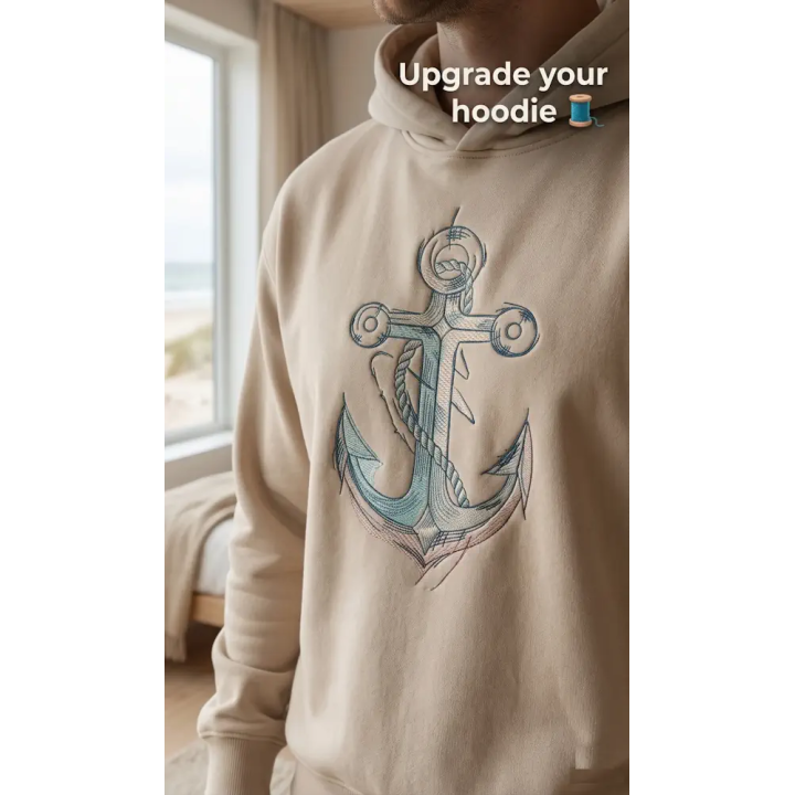 Anchor Sketch Tattered Embroidery Design - Nautical Art