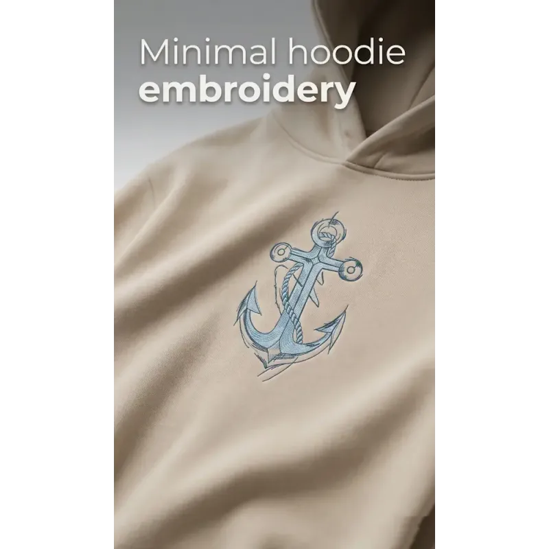 Closeup of the Anchor sketch tattered embroidery design showcasing intricate nautical stitching patterns.