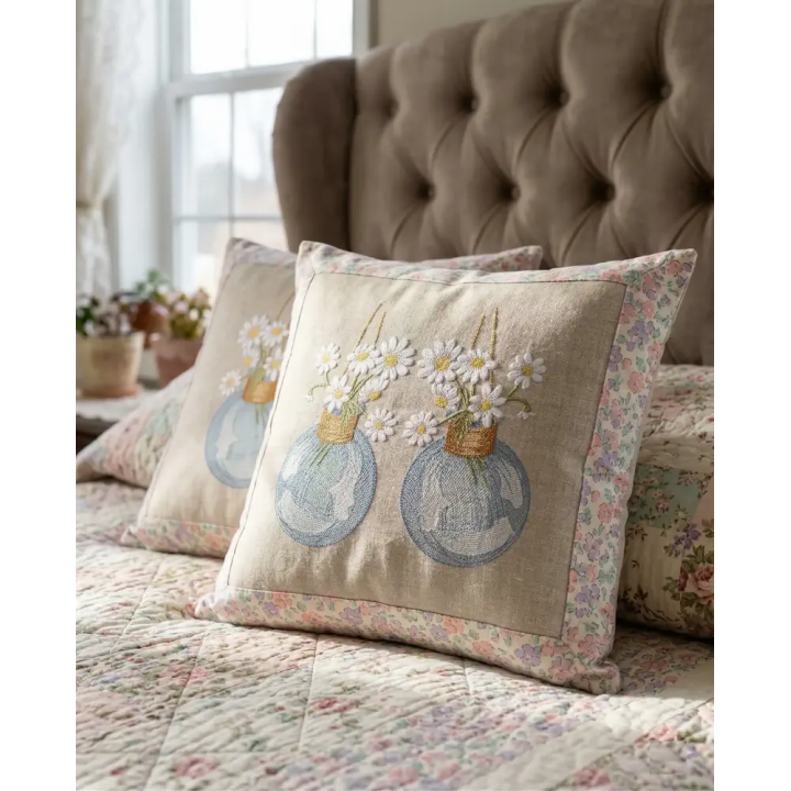 Daisies in Glass Hanging Vase Embroidery Design