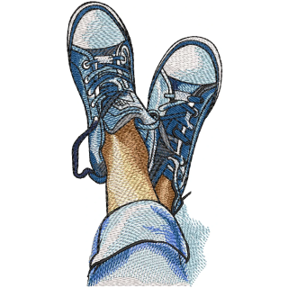 Sneakers jeans freedom embroidery design showcasing vibrant stitching patterns perfect for summer apparel.