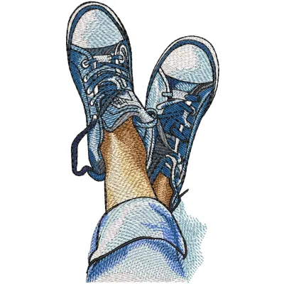 Sneakers jeans freedom embroidery design showcasing vibrant stitching patterns perfect for summer apparel.