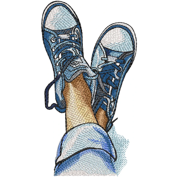 Sneakers jeans freedom embroidery design showcasing vibrant stitching patterns perfect for summer apparel.