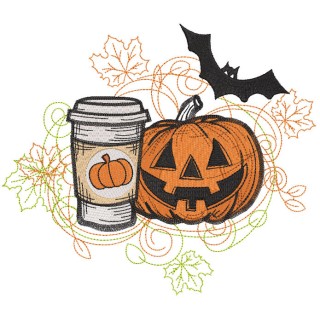 Halloween pumpkin coffee cup embroidery design - Embroidery Design