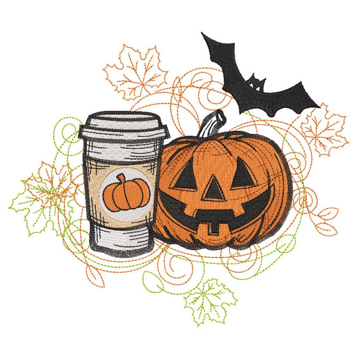 Halloween pumpkin coffee cup embroidery design - Embroidery Design