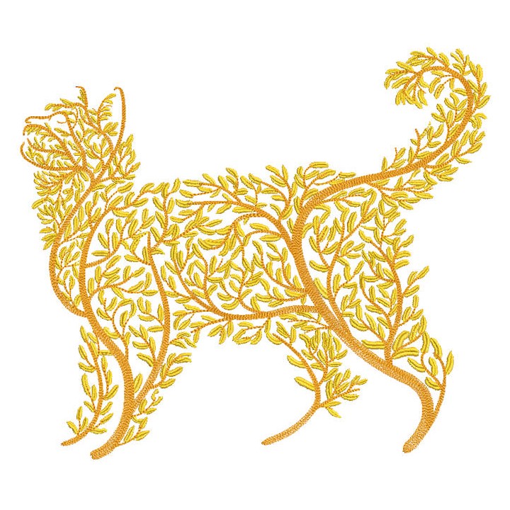 Cat in golden leaves embroidery design - Embroidery Design