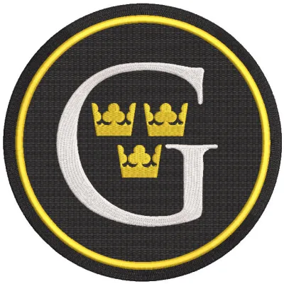 Gustavus Athletics logo embroidery design featuring the college sports emblem in vibrant colors on fabric.