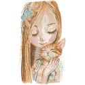 Embroidery design featuring a girl with a ginger cat, perfect for baby clothing and accessories.