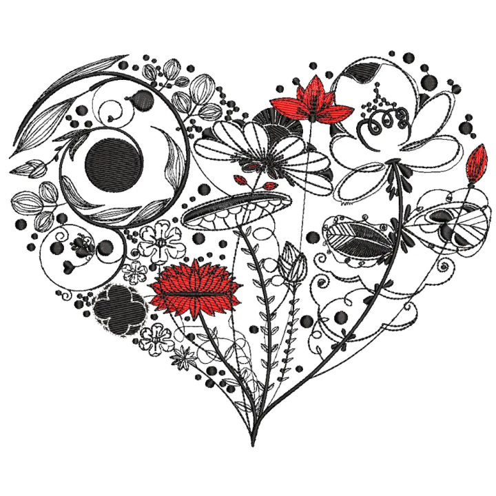 Floral heart 3 embroidery design preview, featuring intricate floral motifs for Valentine's Day projects