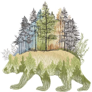 Walking bear in autumn forest embroidery design - Embroidery Design