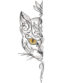 Oriental swirl style cat embroidery design preview. Filename hint: oriental swirl style cat embroidery design