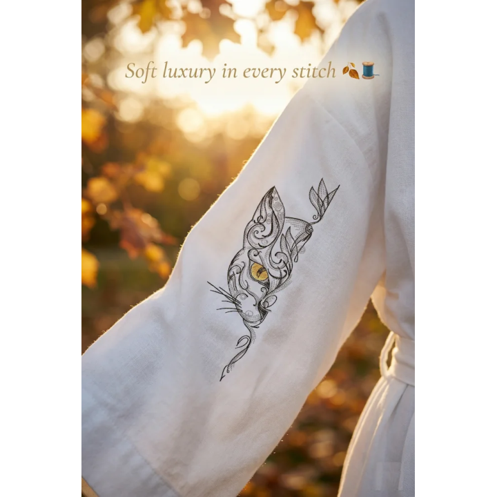 Oriental Swirl Cat Embroidery Design for Quirky Projects