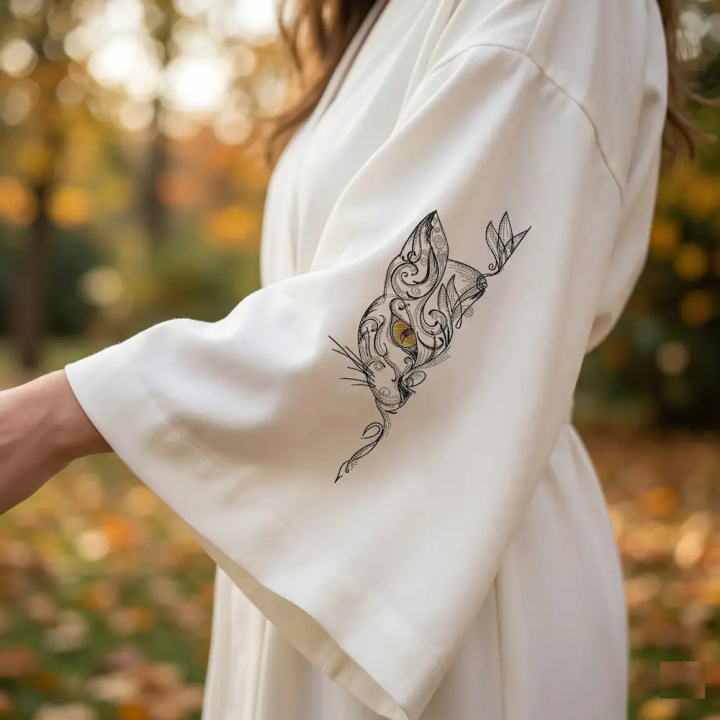 Oriental Swirl Cat Embroidery Design for Quirky Projects