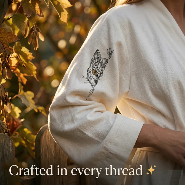 Oriental Swirl Cat Embroidery Design for Quirky Projects