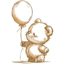 Bear with balloon brown sketch embroidery design