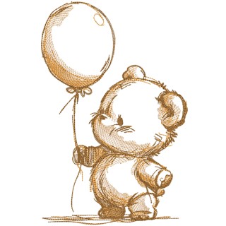 Bear with balloon brown sketch embroidery design - Embroidery Design